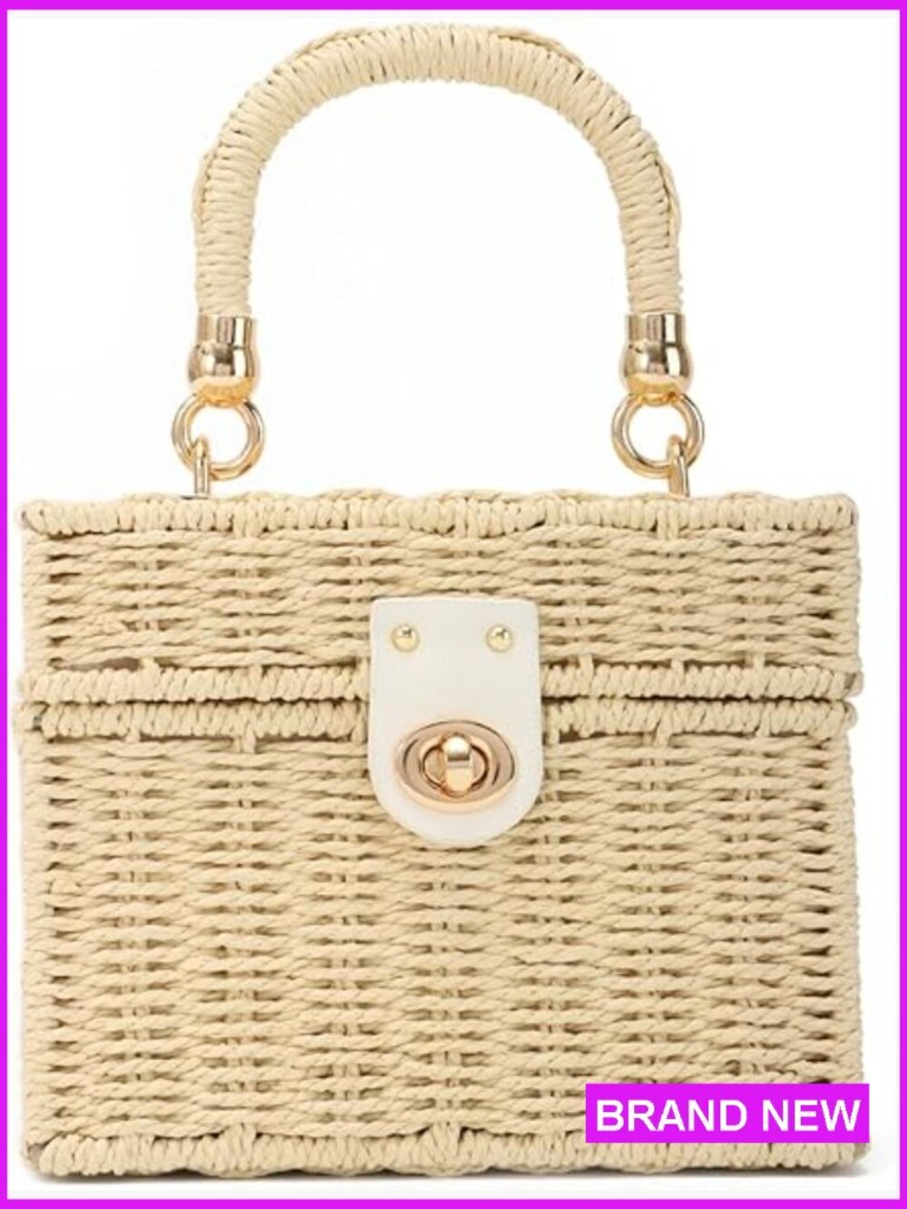 Woven Straw Tote Bag Summer Beach Wicker Square Crossbody Purse Box Basket